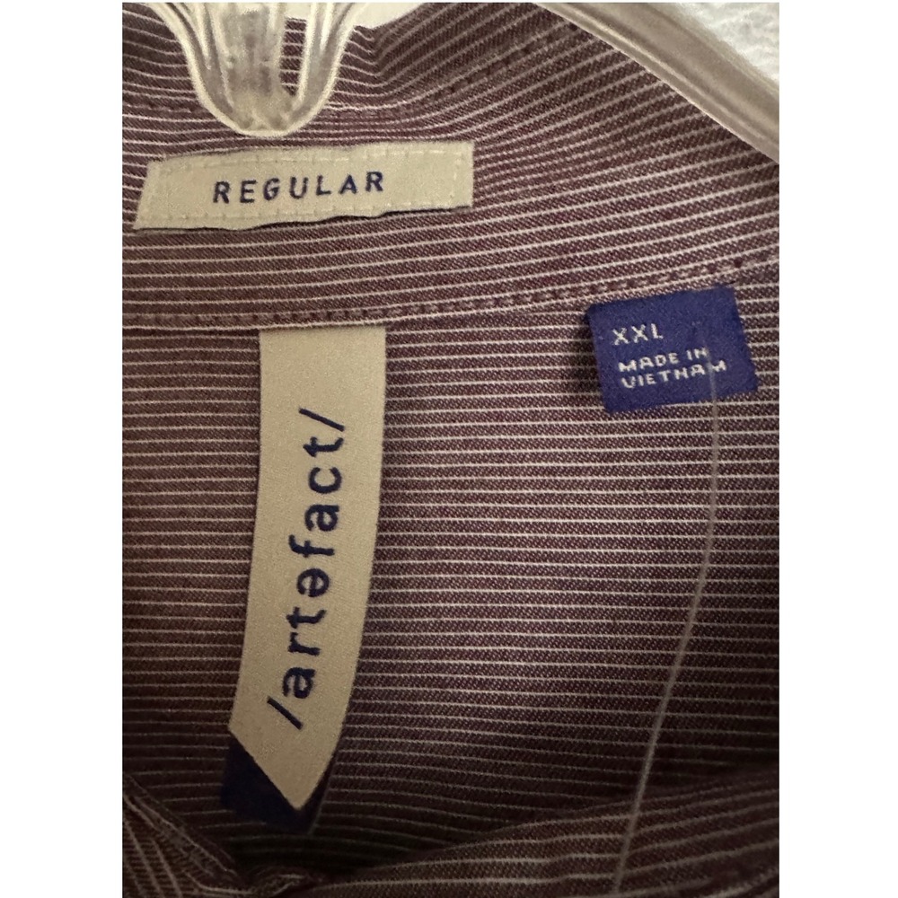 NWT Artefact Reg Fit Stretch Button Up Shirt Men's XXL Burgundy White Stripe - Picture 2 of 10